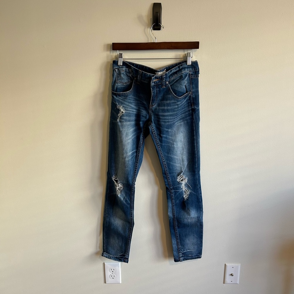 Free People Mid Rise Distressed Medium Wash Skinny Jeans